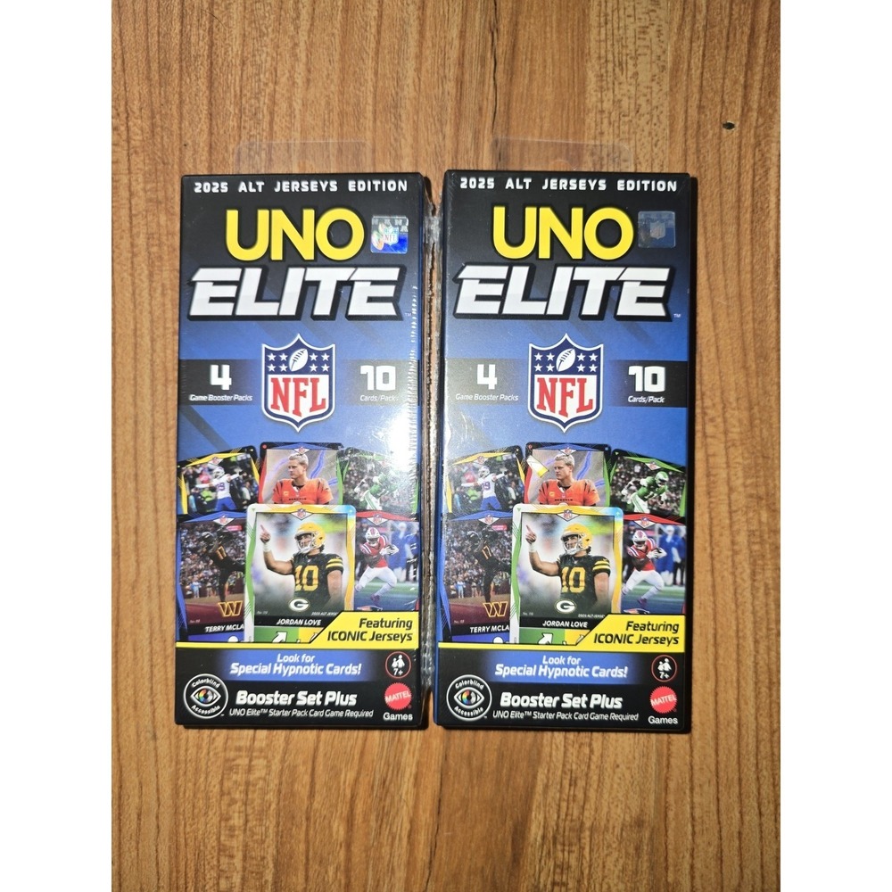 2 UNO Elite NFL 2025 ALT JERSEYS EDITION Booster Set Lot S6 Mattel Football